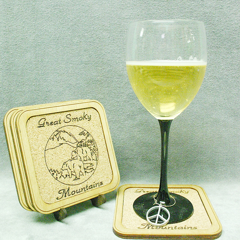 Smokey Mountains Cork Coasters with Stand - Click Image to Close
